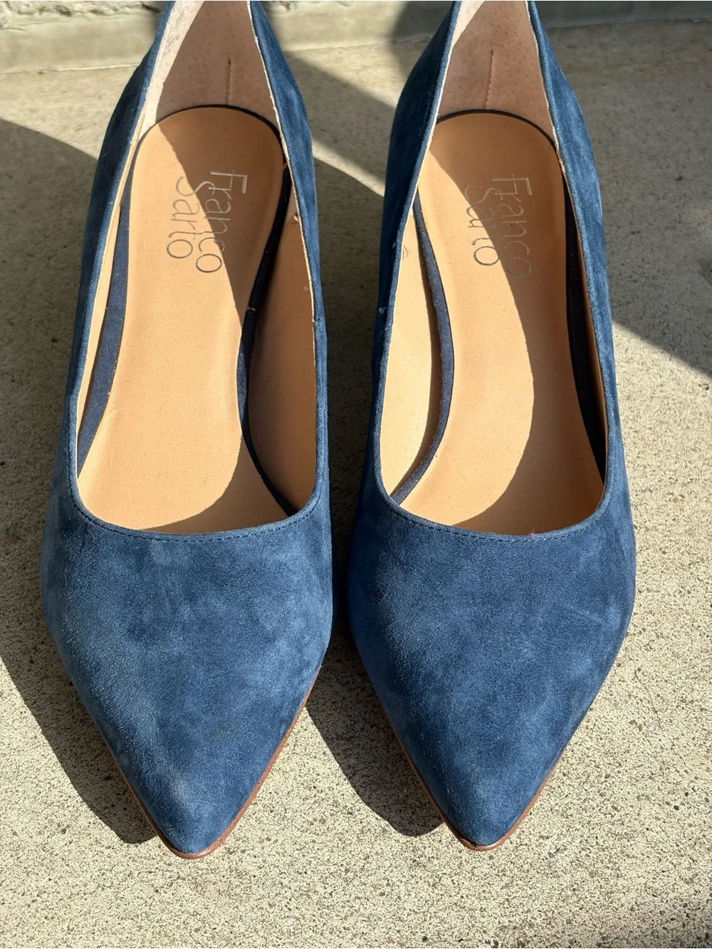 Franco Sarto Salino Blue Suede Pumps Pointed Toe Block Heel Heels NWOB Size 8M